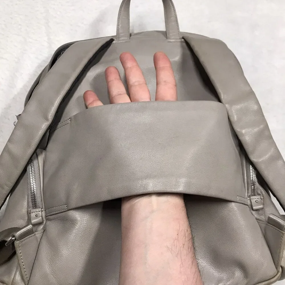 TUMI Voyageur Calais Laptop Backpack Leather Travel Gray Side Zip Padded Shoulde